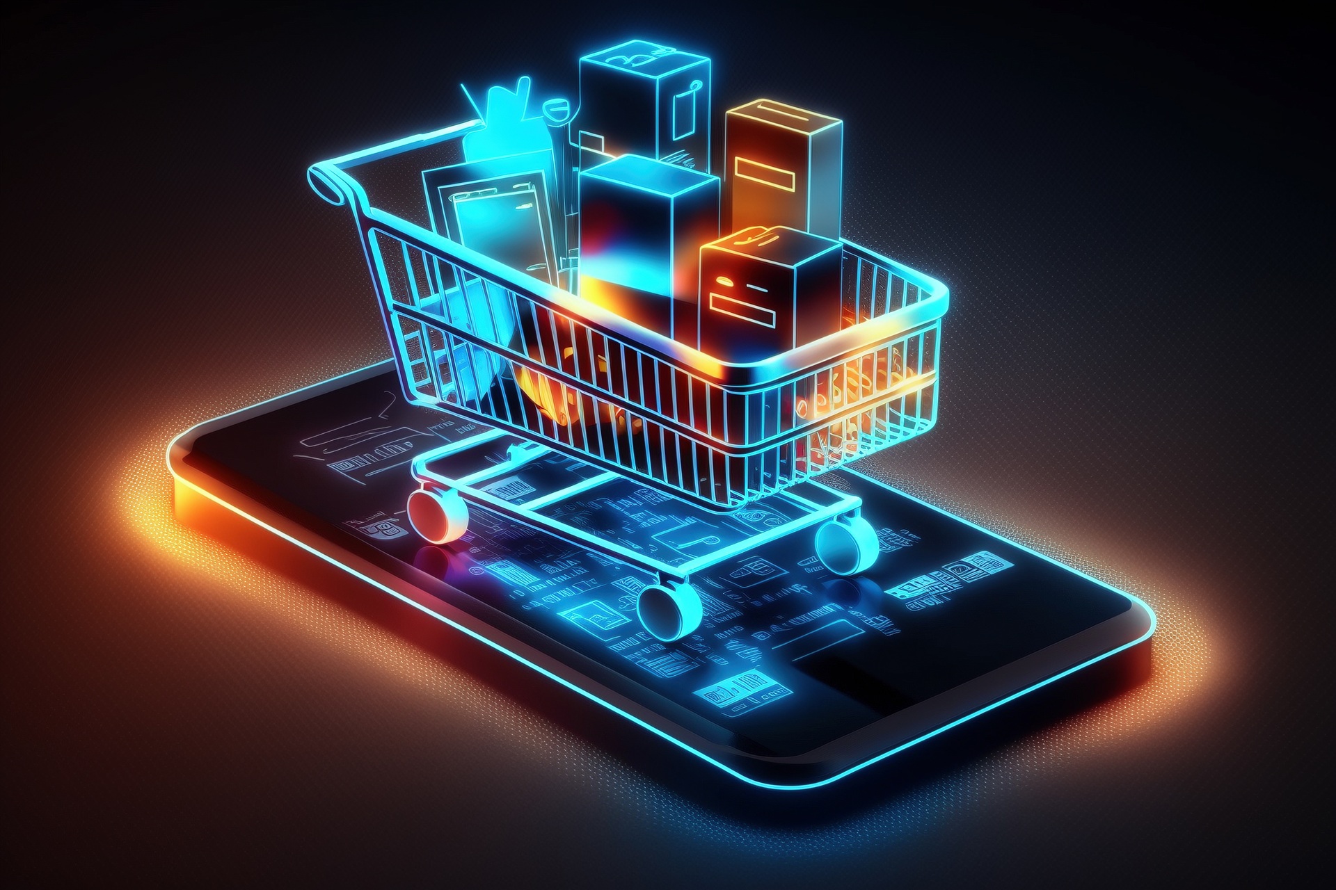 Digitaler Warenkorb auf Smartphone-Display | Papierpolster

