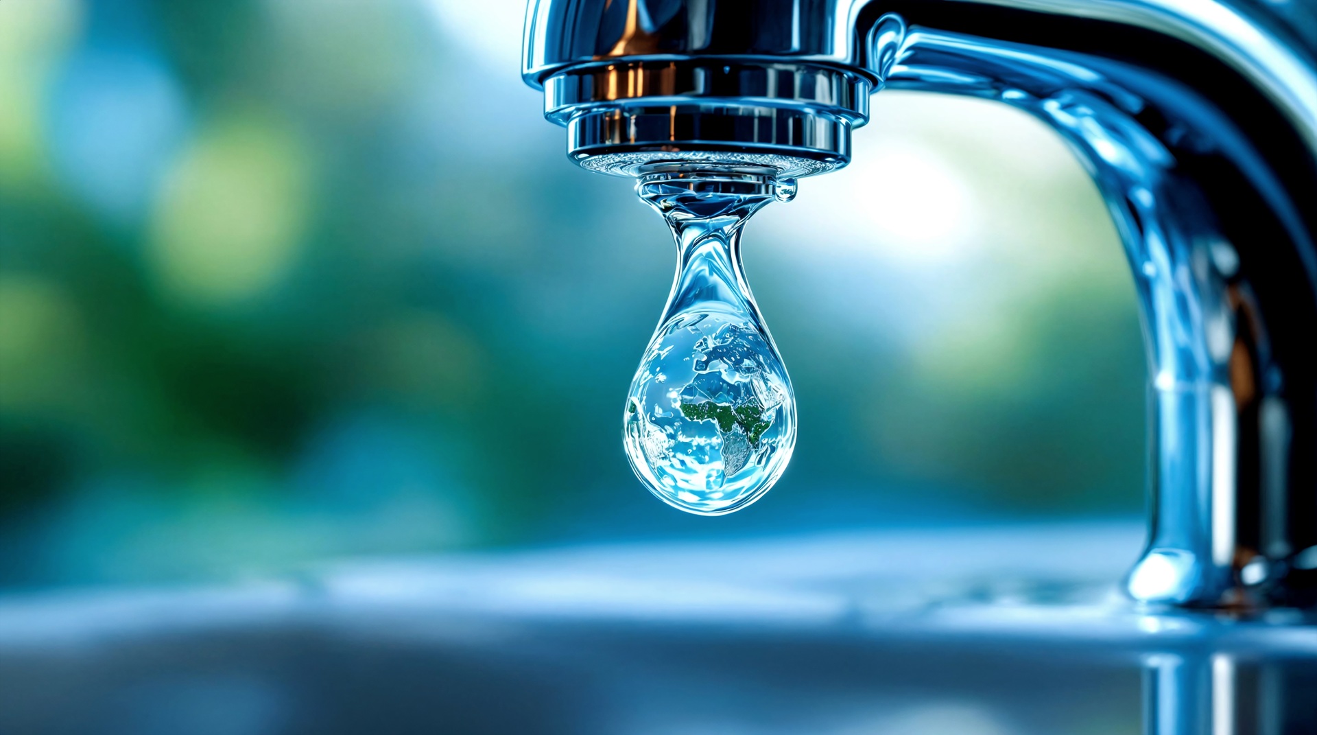 Wassertropfen am Hahn symbolisiert Umweltschutz und Nachhaltigkeit | Wasserfilteranlage Küche